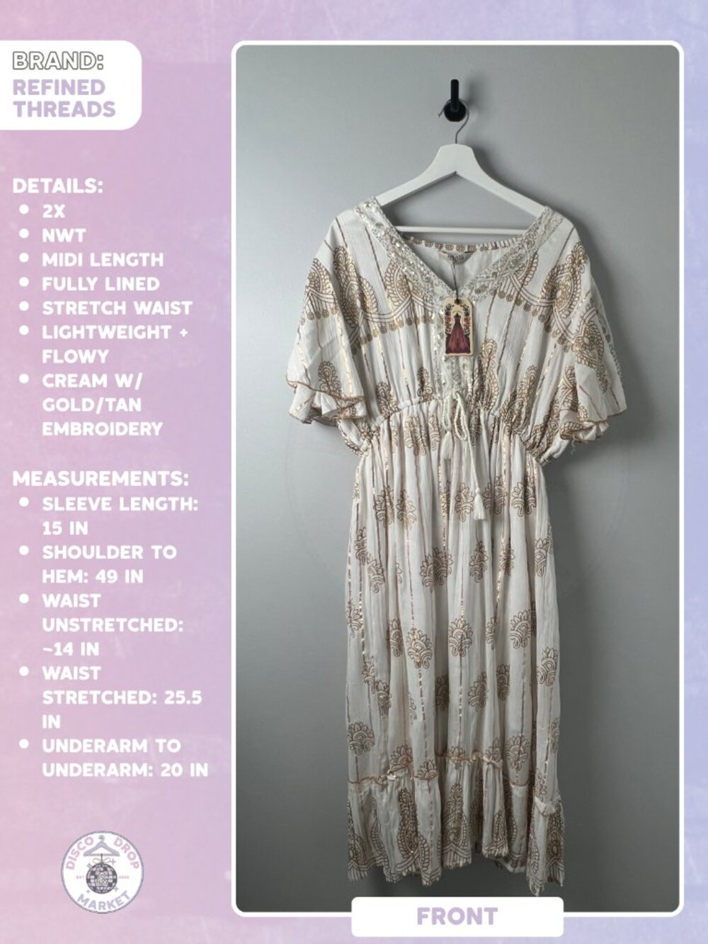 Gold Metallic Boho Dress | Refined Threads 2X